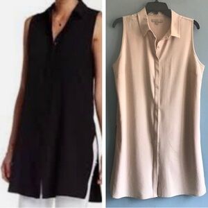 Joan Vass Studio Tan Split Side Button Tunic M